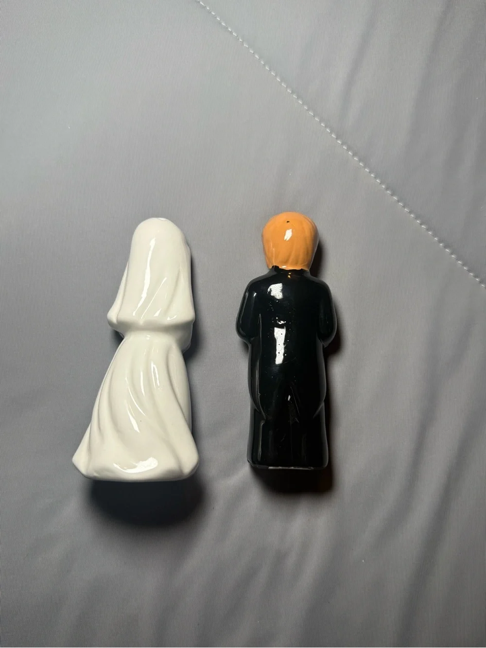 Bride and Groom Wedding Ceramic Salt and Pepper Shakers White and Black